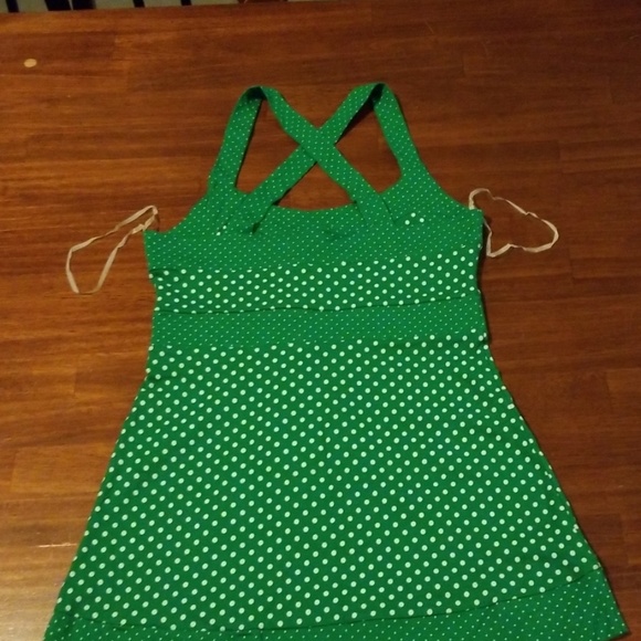 Green and White Polka Dot Cross Back Tank - Picture 5 of 7